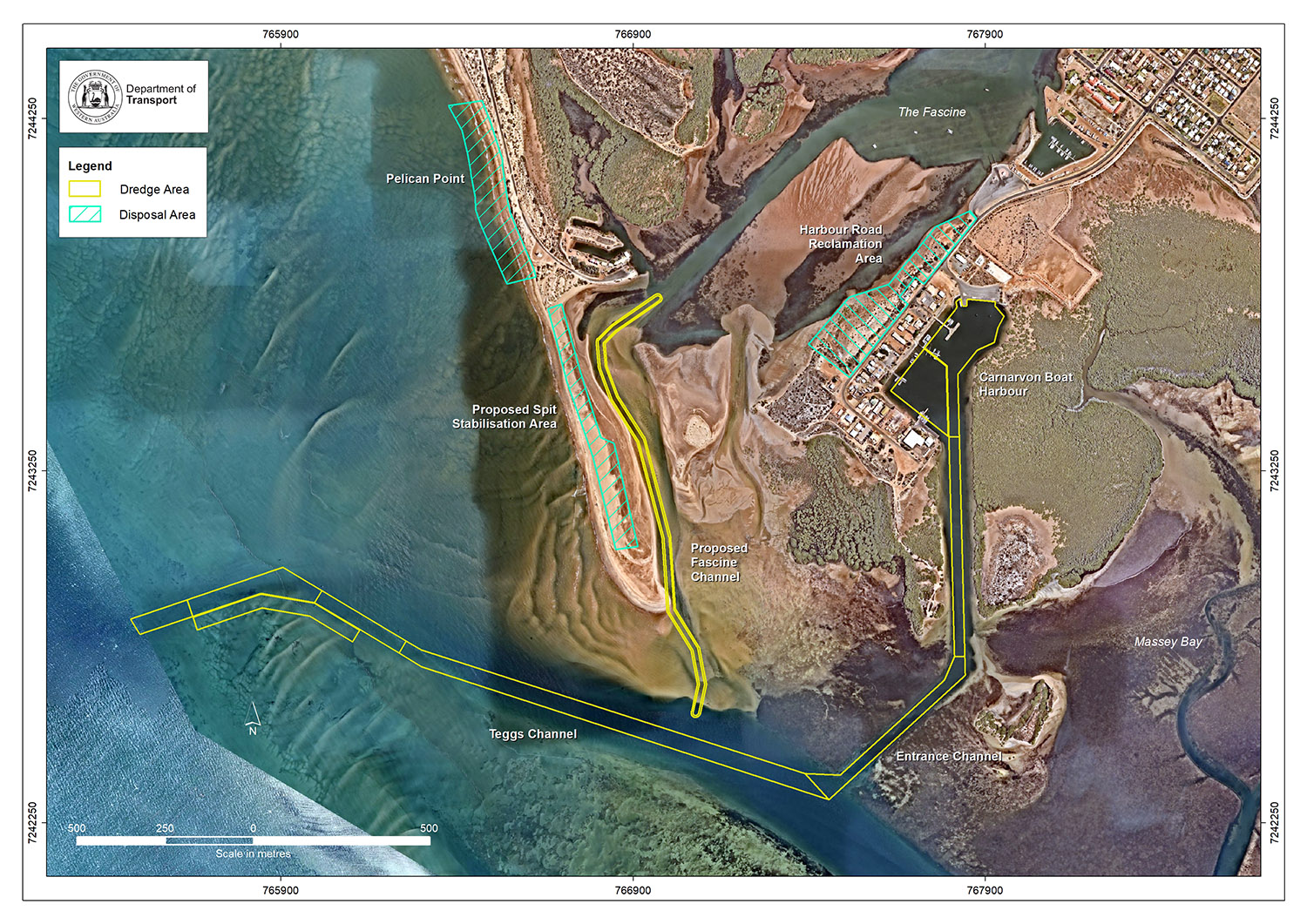 Satellite view of the Carnarvon dredging works