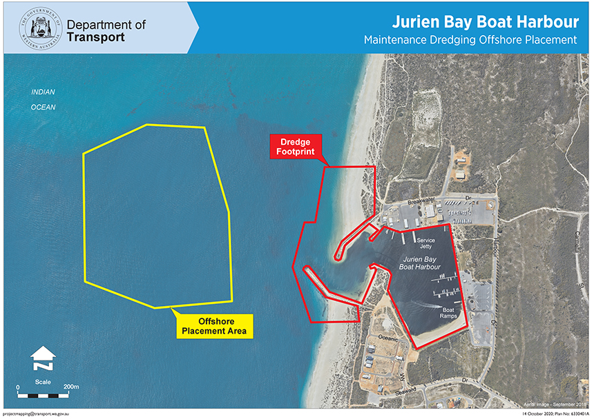 Aerial view of the Jurien Bay Boat Harbour planned works