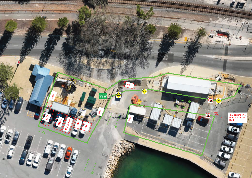 New site compound layout sketch - Sardine Wharf