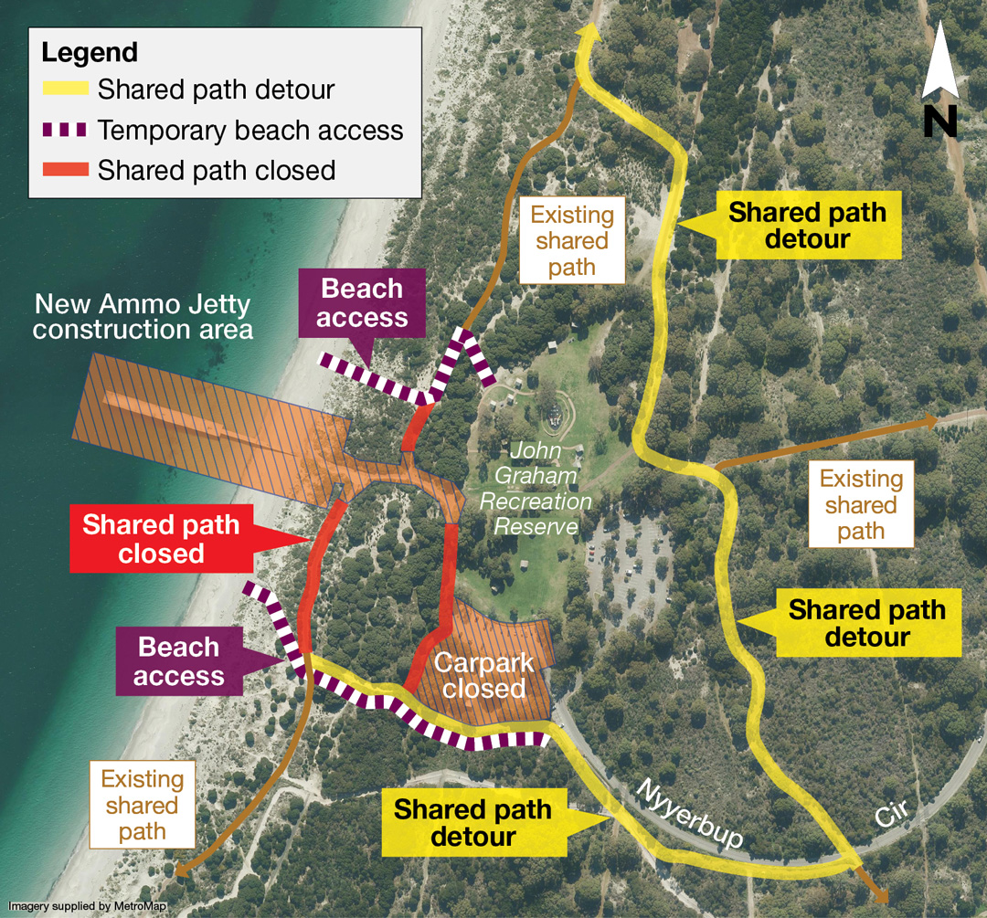 Shared path closure Woodman Point Ammo Jetty