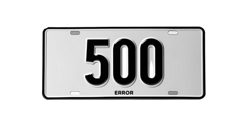 image of a number plate with words "500 error"