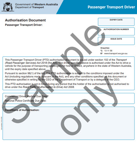 Passenger Transport Authorisation - sample