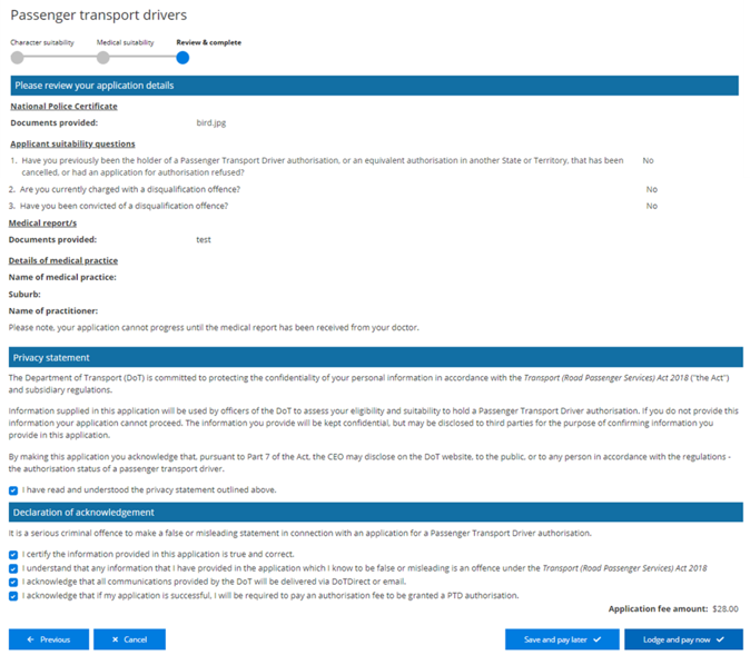 PTD authorisation application: review and complete application