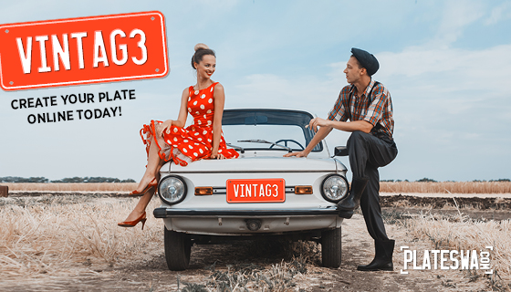 PlatesWA promotion, custom plate on vintage style car