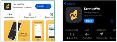 Screenshot of Service WA app