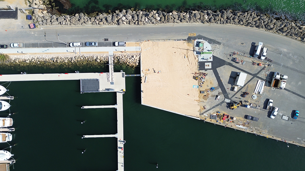 Aerial photo of completed land reclamation for the Amenities Buidling