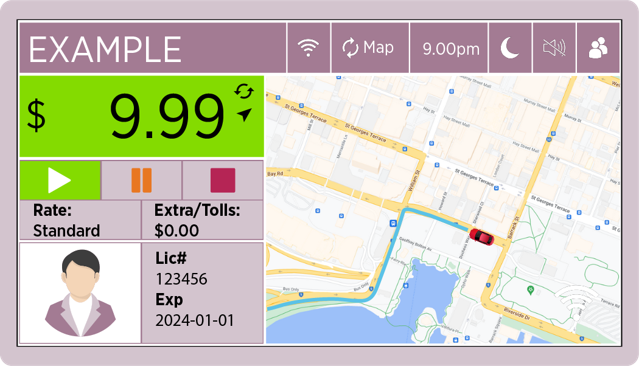 Taxi driver identification displayed on meter screen