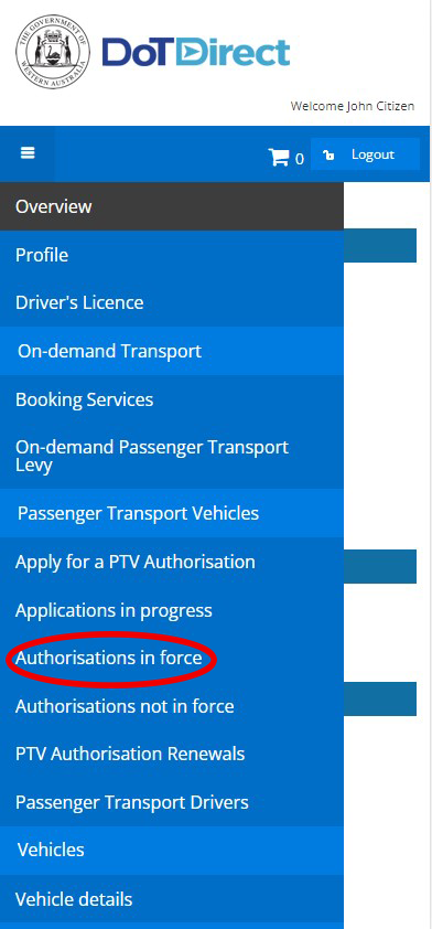 Getting a copy of your PTV - mobile: menu selection