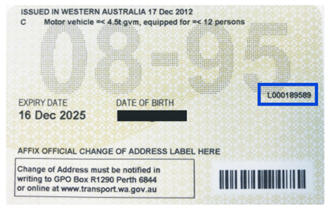 Back of driver's licence card