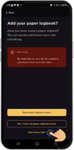Learn and Log app warning screenshot