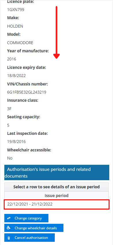 Getting a copy of your PTV - mobile: issue period selection