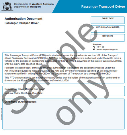 PTD authorisation sample only