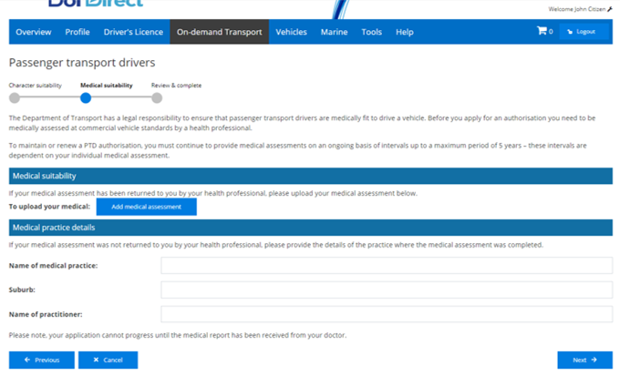 DoT Direct medical suitability screenshot